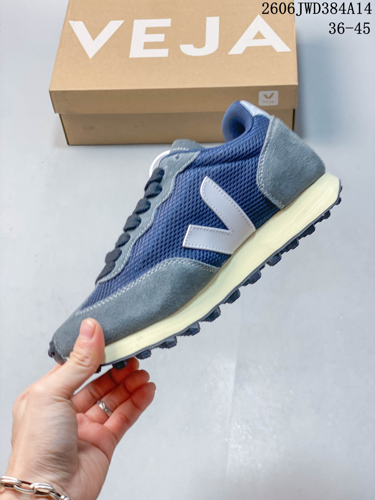 Side view of the sneaker with a white V-shaped detail