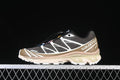 Side profile of Salomon XT-6 Recuts sneakers in brown, black, cream, and pale pink.