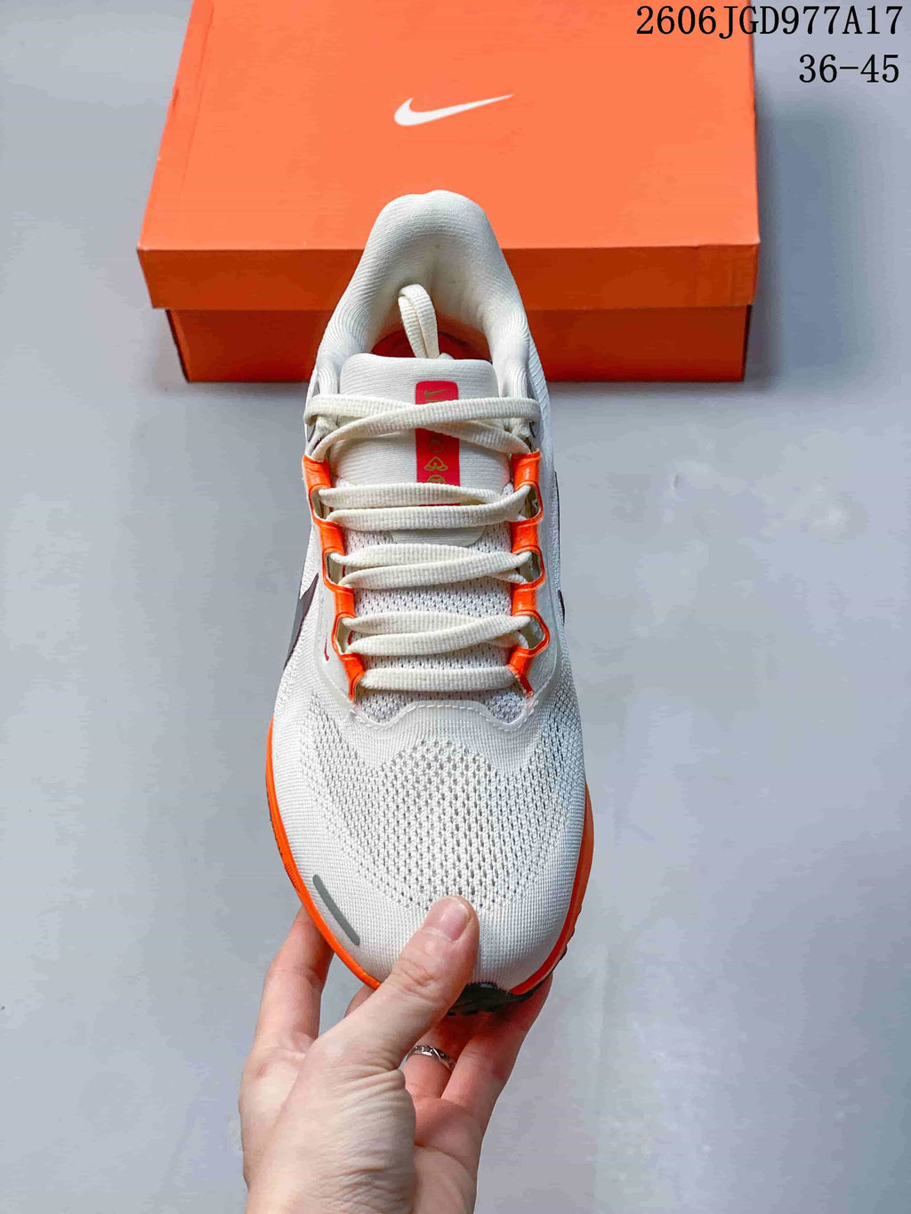 Top view of the Nike Pegasus 41 laces and mesh-look upper