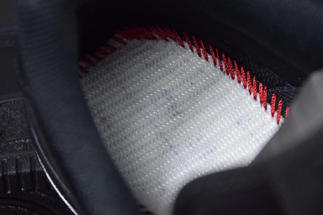 Close-up of the shoe interior lining and stitching