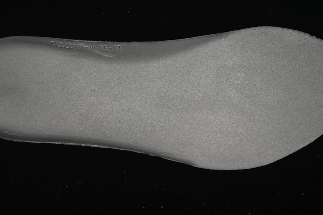 Close-up of the shoe insole with printed markings