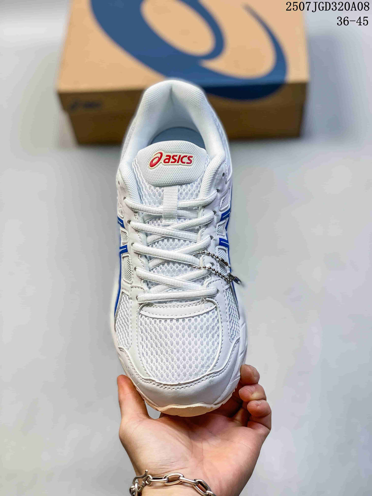 Top view showing the mesh-look upper, laces and tongue branding