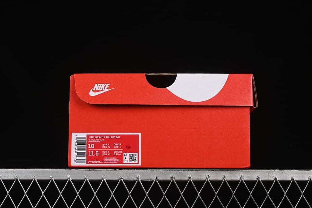 Box label for the pictured Nike ReactX Rejuven8 sample, style HV5060-001