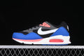 Side view of blue, black, gray, white, and coral Nike Air Max Correlate sneakers