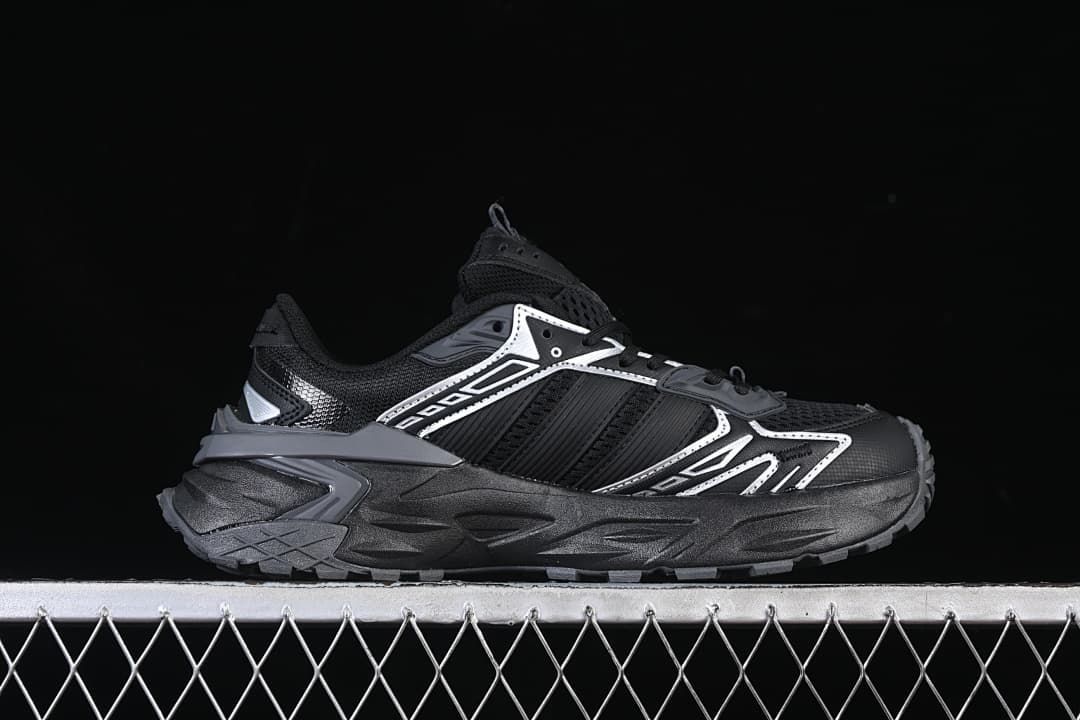 Side profile of the black adidas XLG Storm Edge sneaker