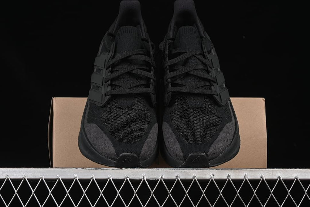 Front view of the pair showing the knit-look uppers and laces
