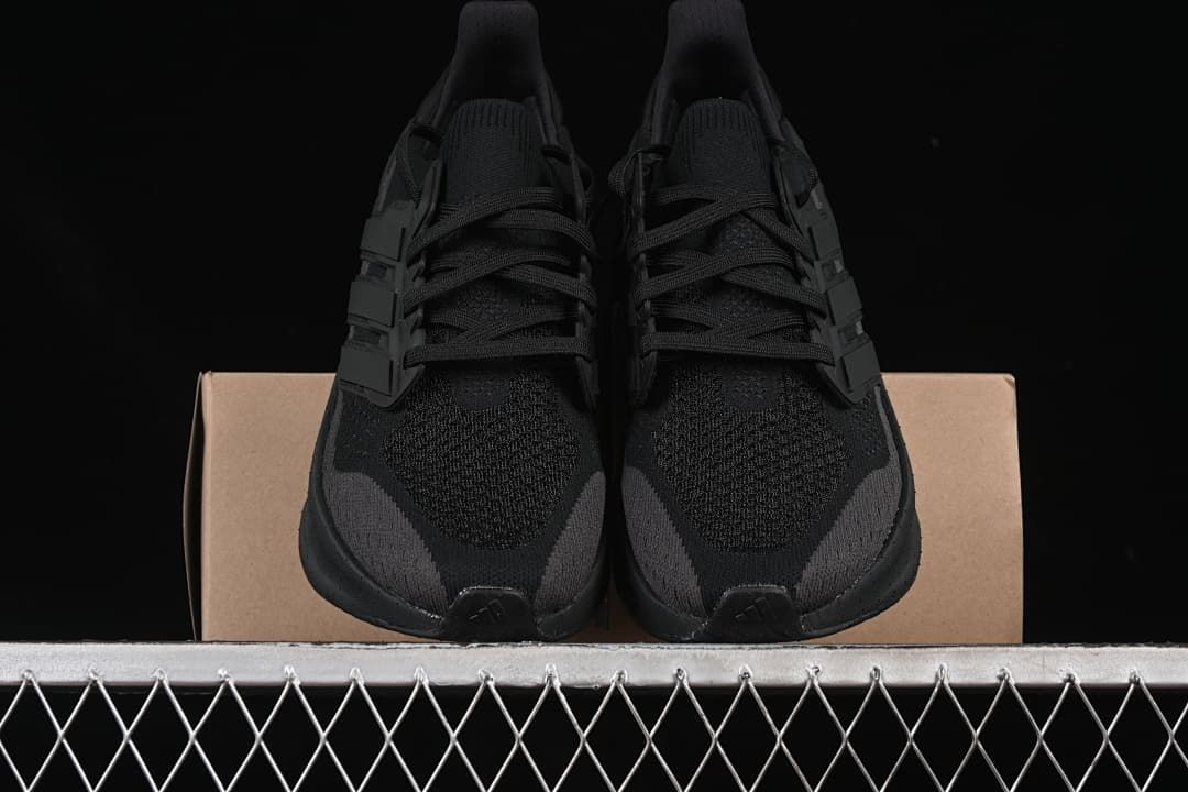 Front view of the pair showing the knit-look uppers and laces