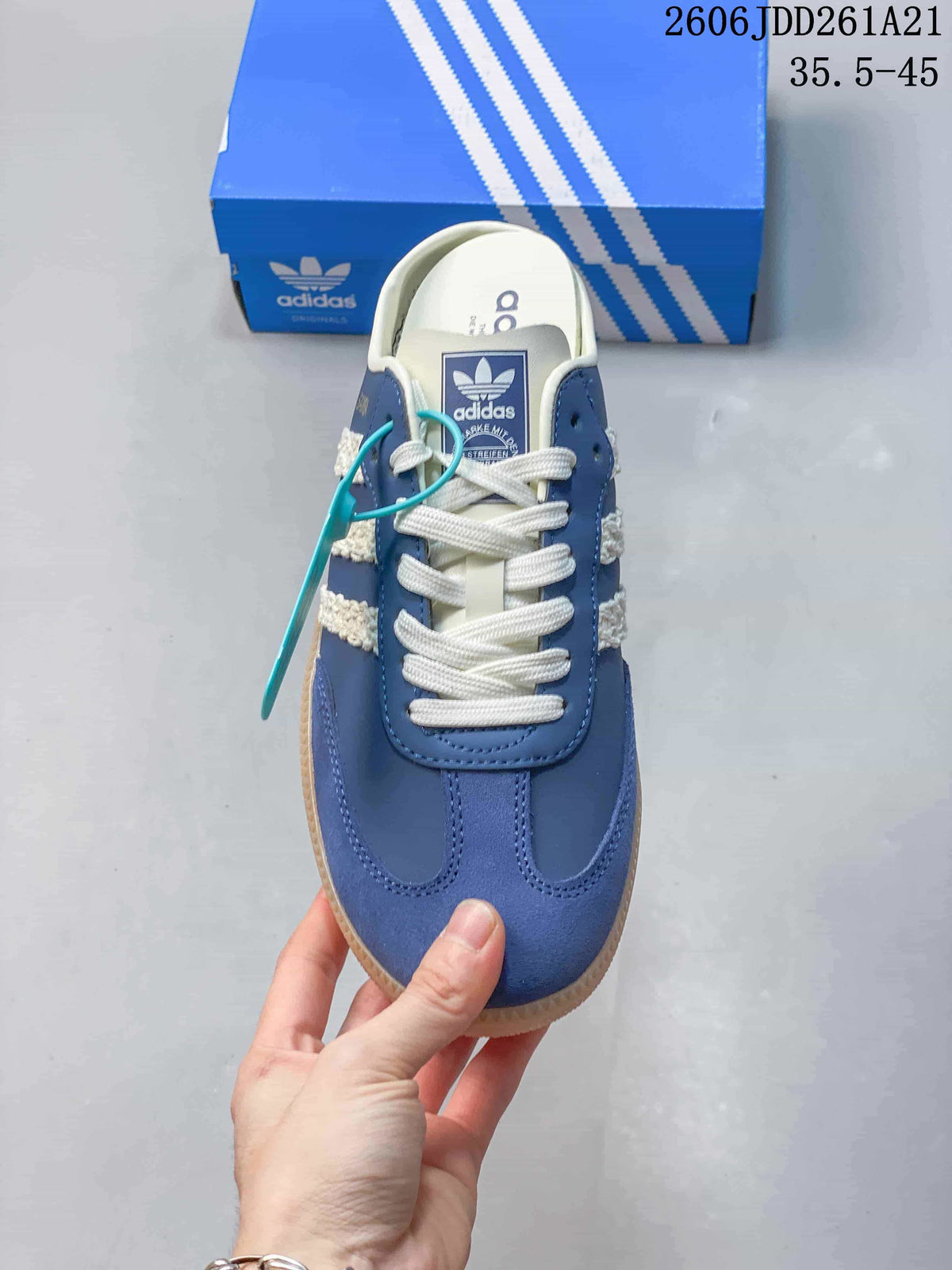 Top view of the laces, tongue, and blue toe area
