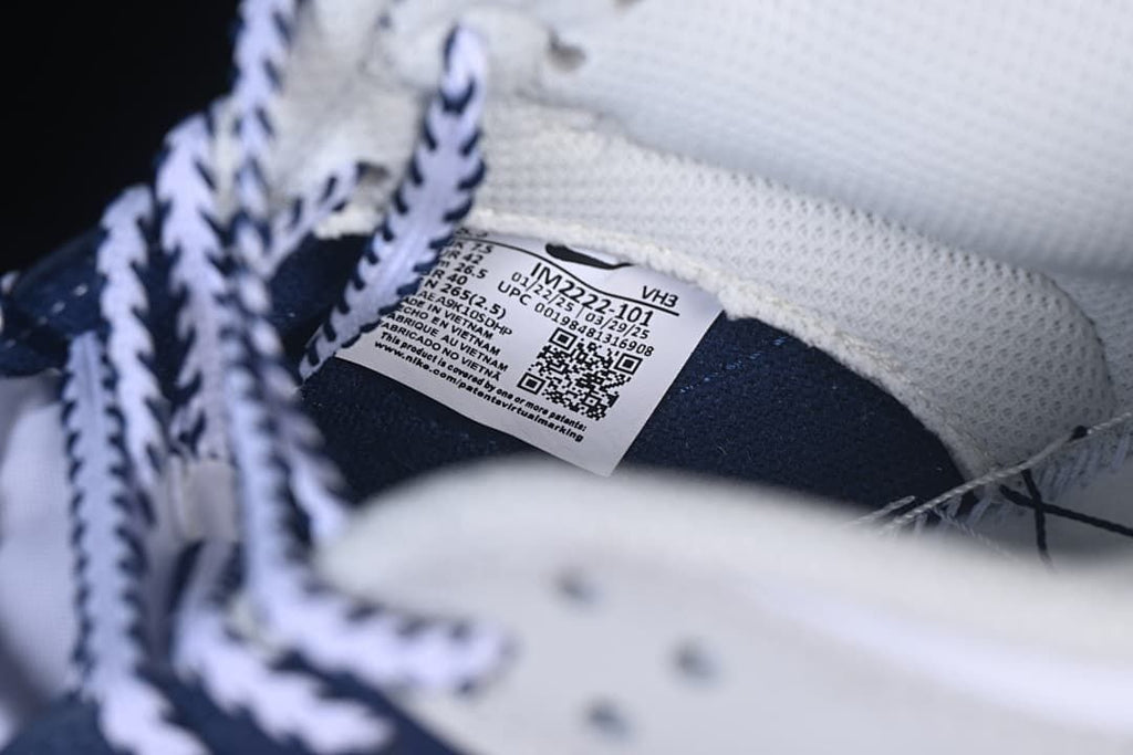 Close-up of the shoe's inner size and style label
