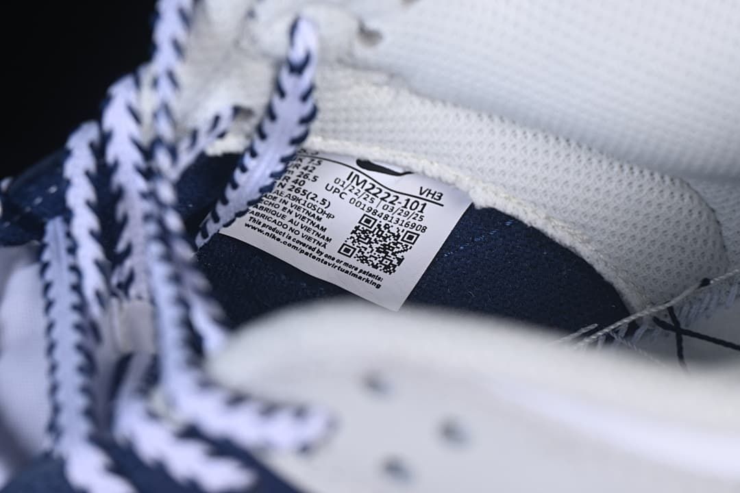 Close-up of the shoe's inner size and style label