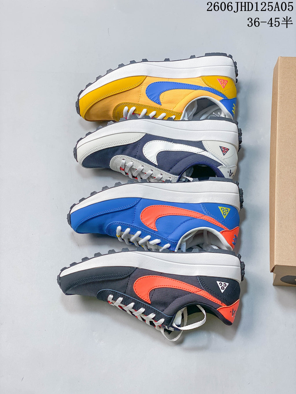 Four Nike ACG LDV colorways shown from above