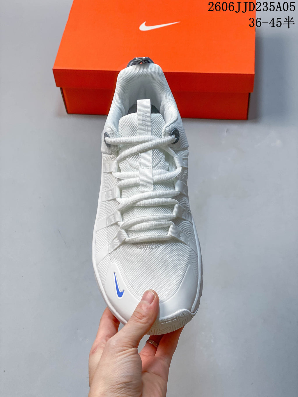 Top view showing the lace-up closure and rounded toe
