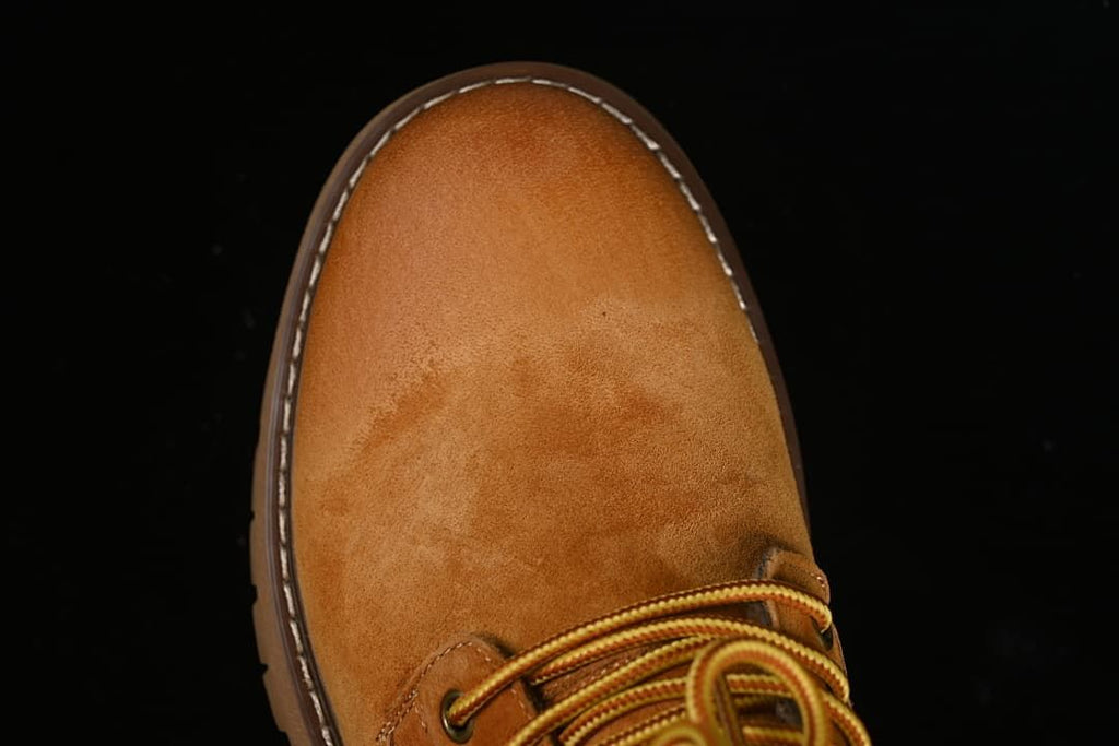 Top view of the rounded toe and laces.
