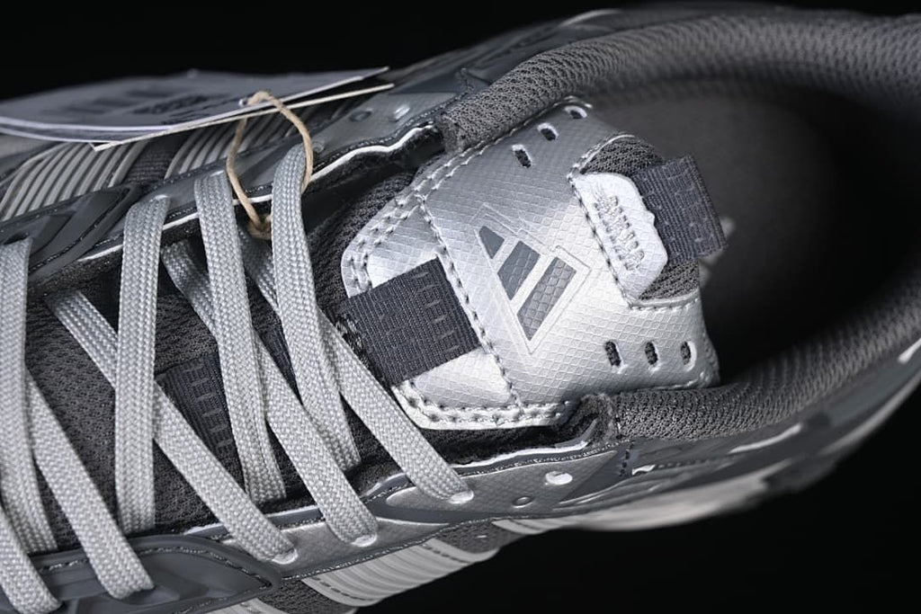 Close-up of the tongue, laces, and upper detailing.