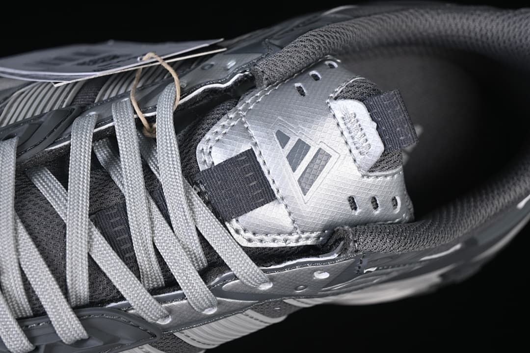 Close-up of the tongue, laces, and upper detailing.