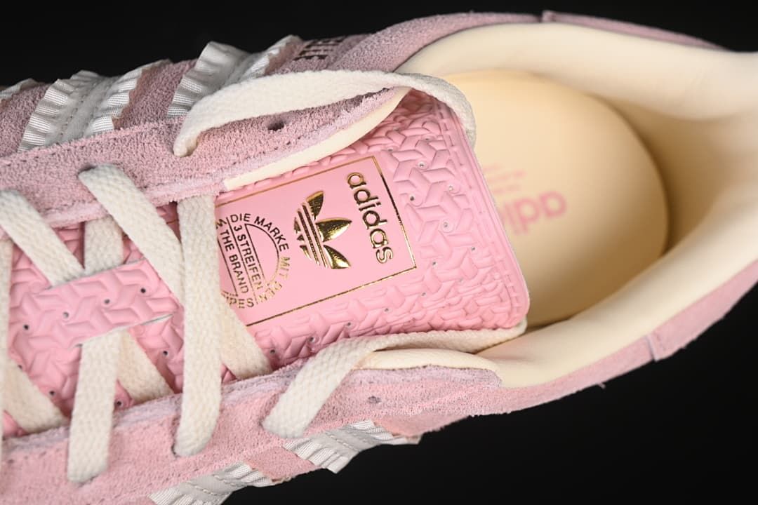 Close-up of the tongue and cream laces