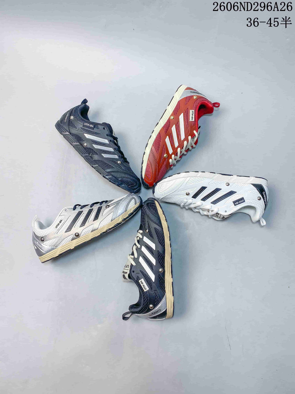 Several Adidas Originals SFTM-006 sneakers arranged to show the available colorways