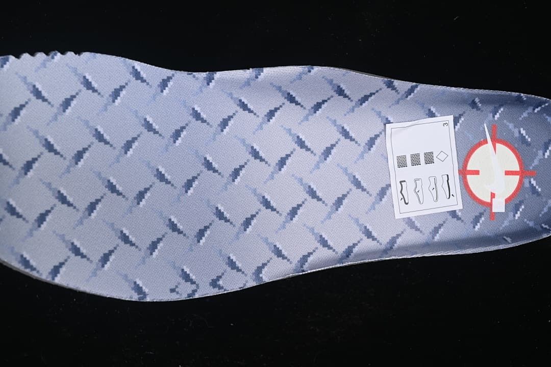 Close-up of a patterned insole with graphic markings