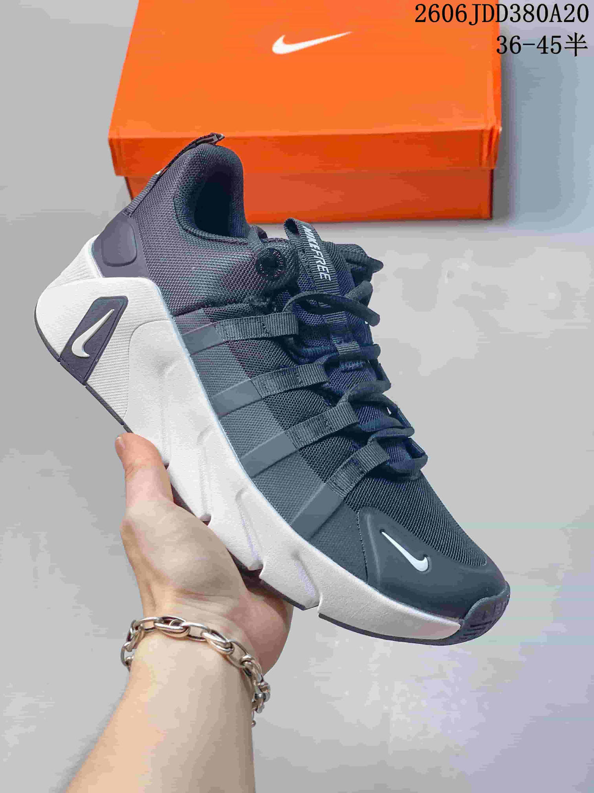 Dark navy-gray Nike Free Metcon 7 shoe with white sole