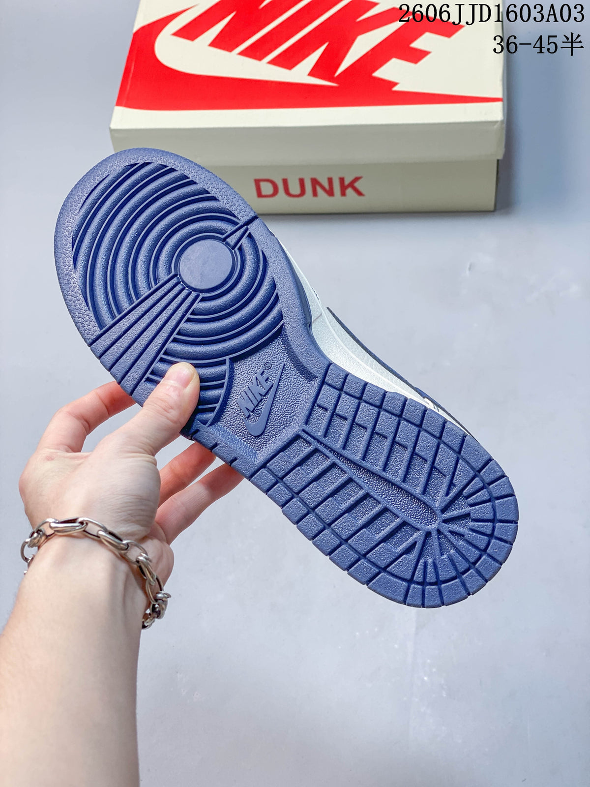 Blue rubber outsole of a low-top sneaker