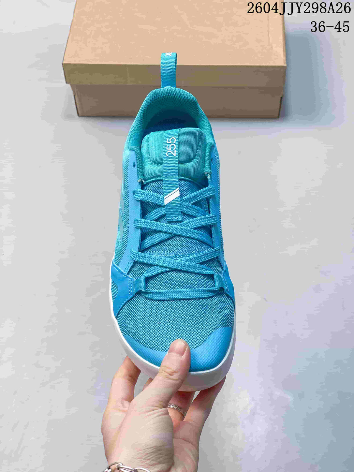 Front view of the turquoise lace-up shoe