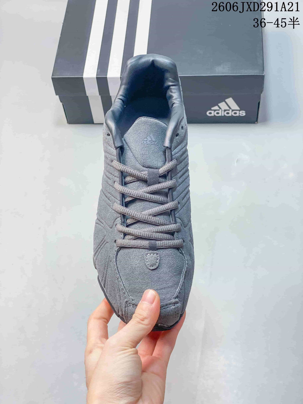 Top view of a gray adidas Ghost Sprint sneaker with lace-up fastening.