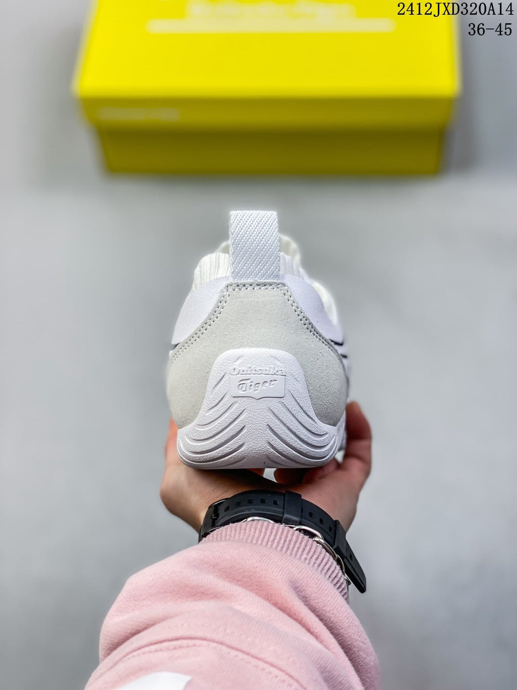 Rear view showing the gray heel panel and pull tab