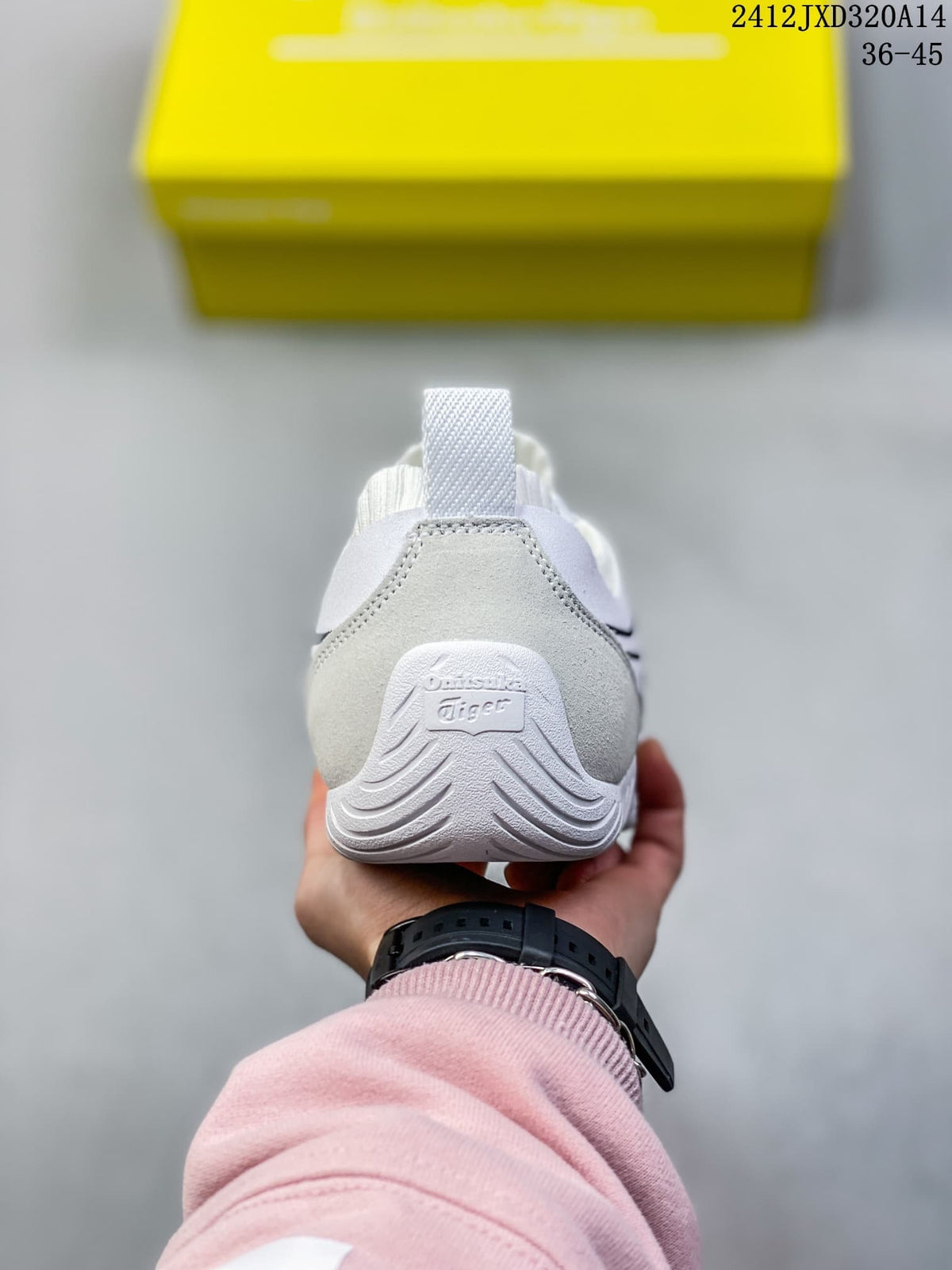 Rear view showing the gray heel panel and pull tab
