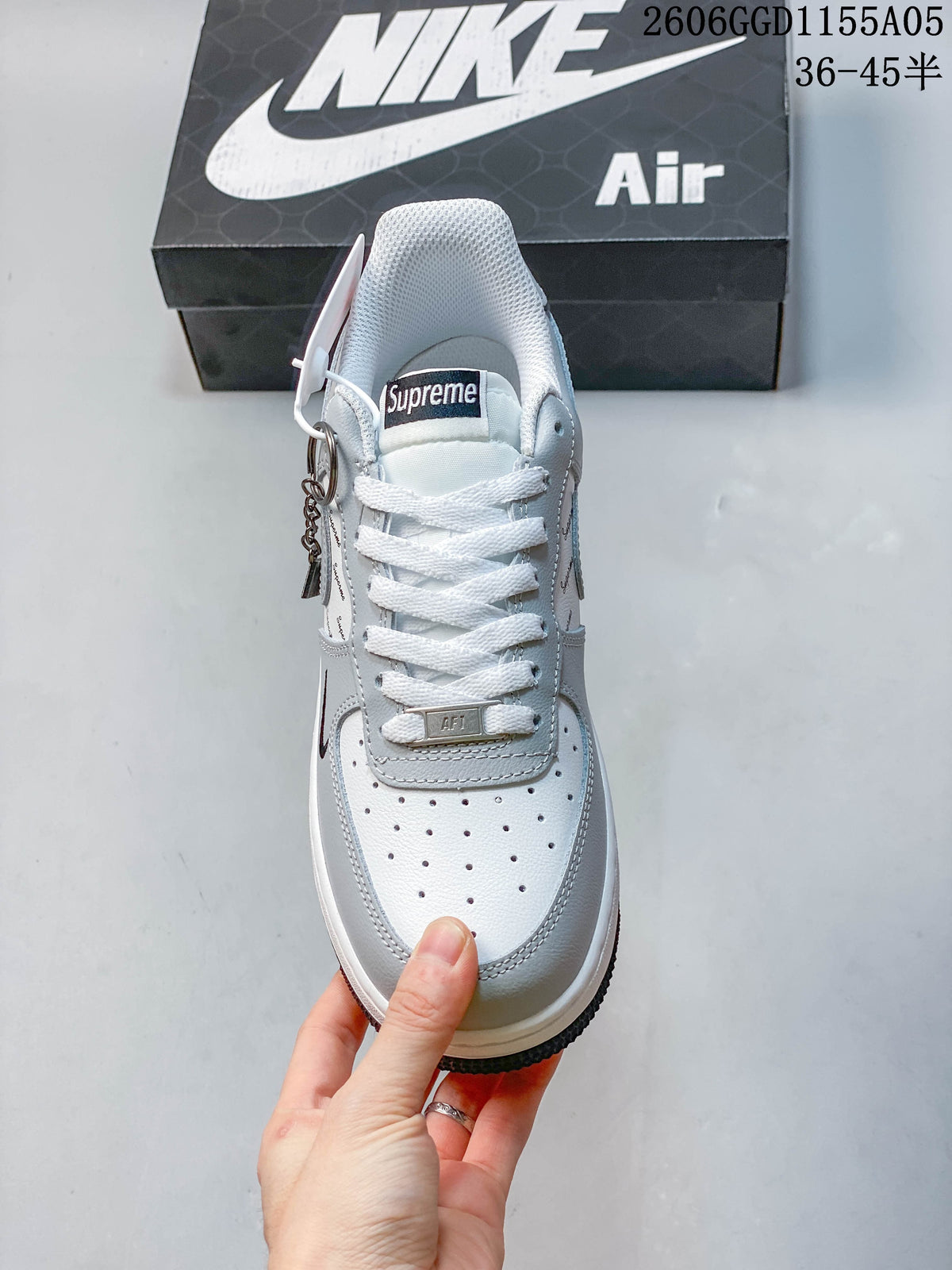 Top view showing the perforated toe, white laces, and tongue label