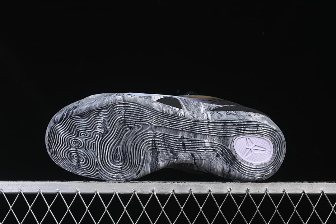 Underside view showing the marbled outsole tread