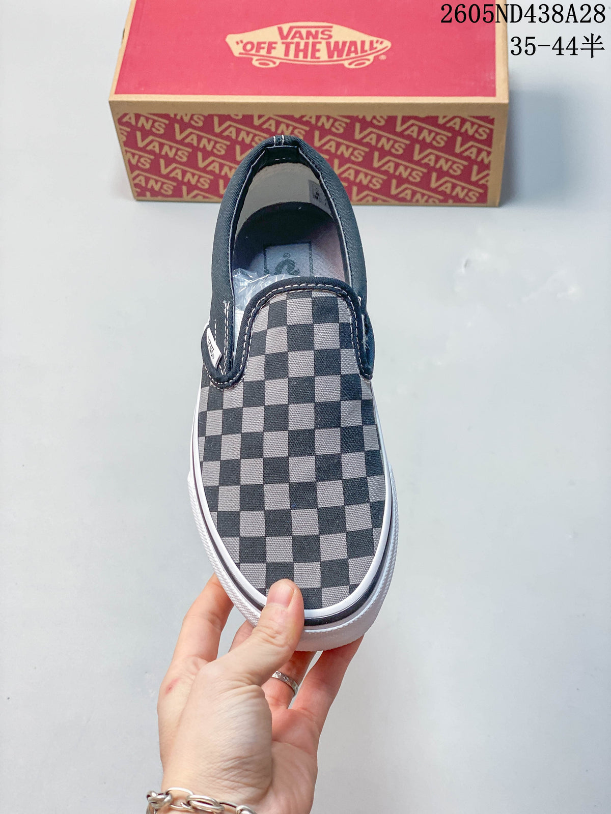 Top view of the checkerboard pattern on the sneaker's vamp