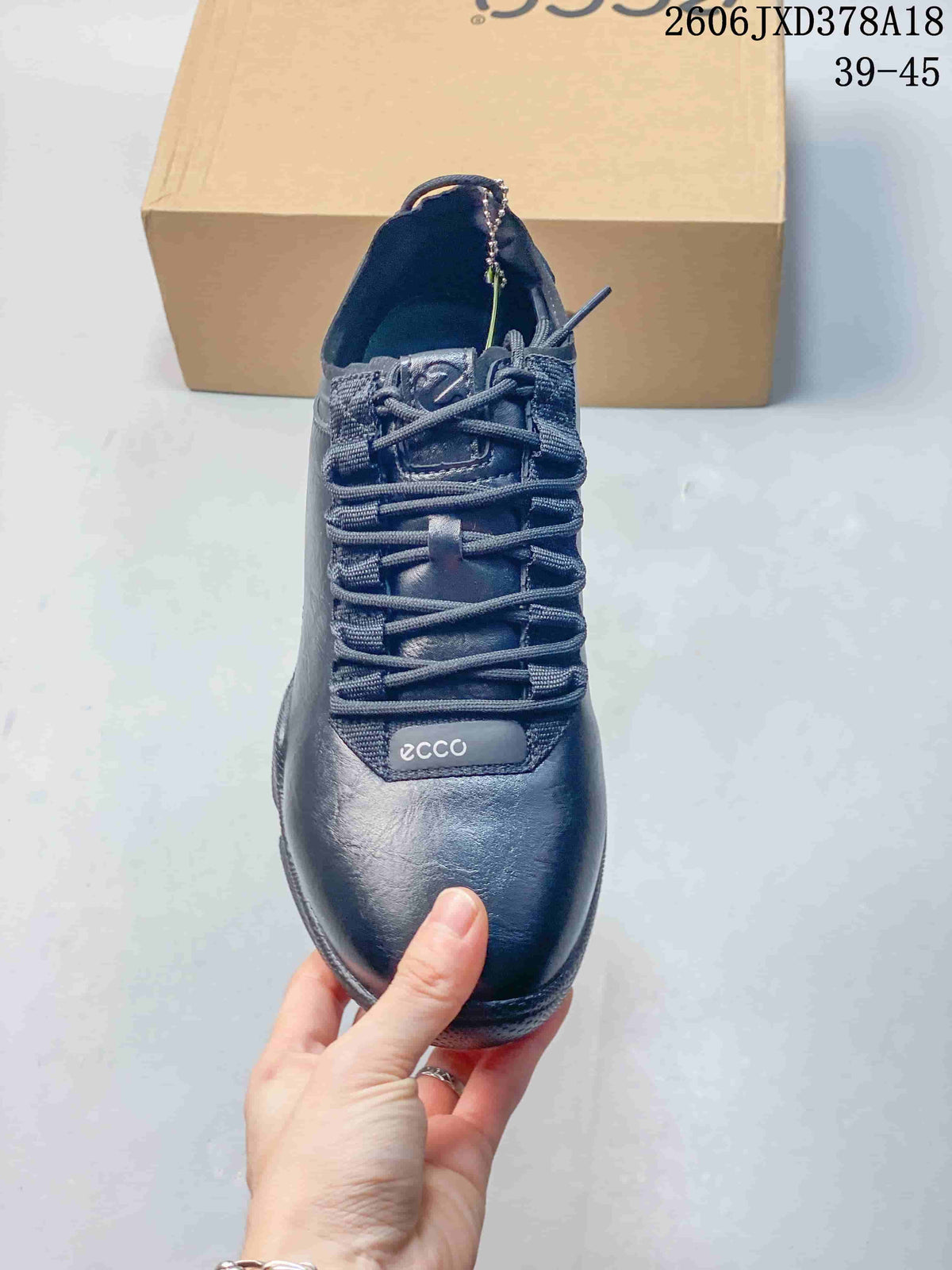 Front view of a black ECCO lace-up sneaker