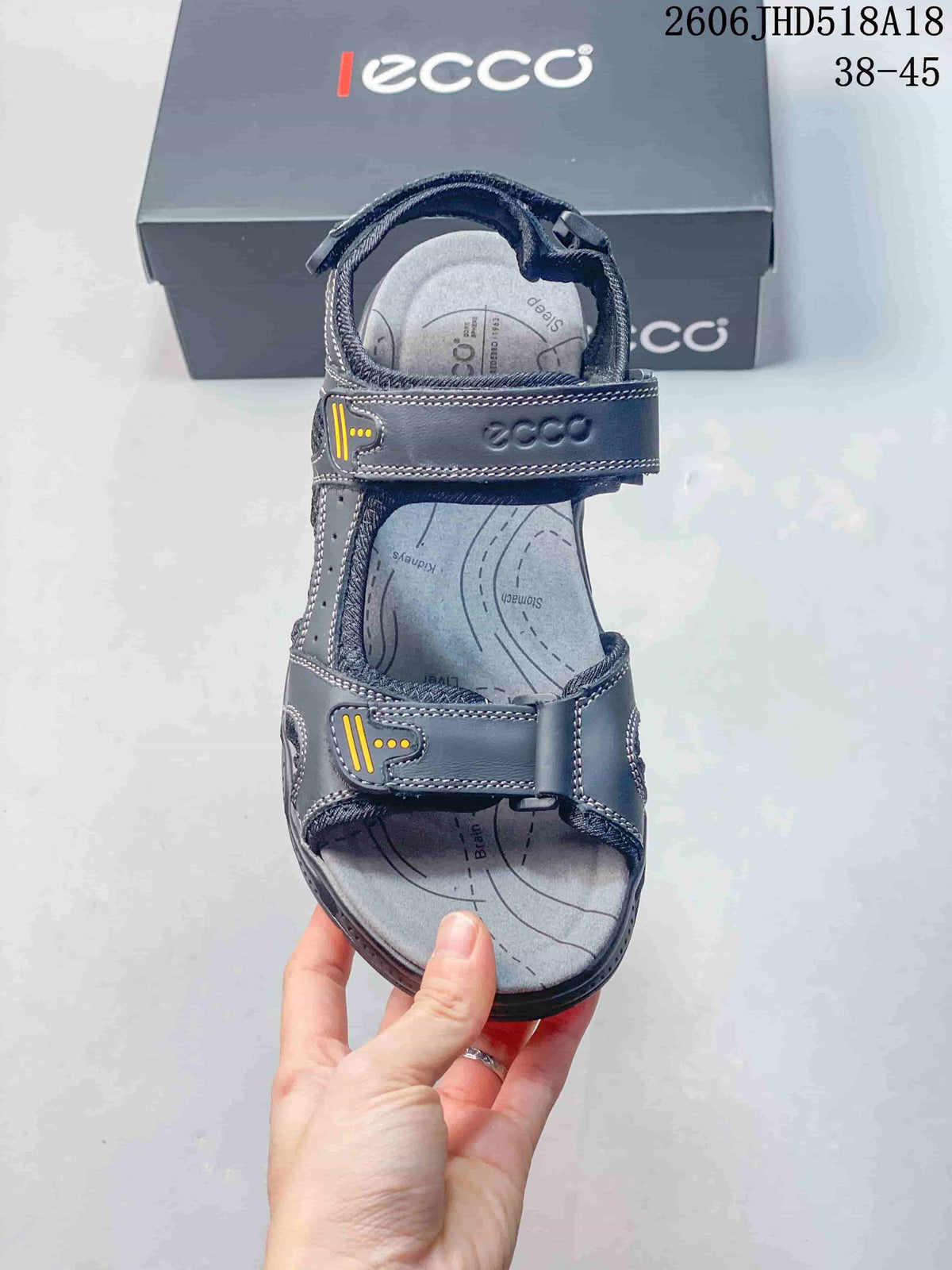 Top view of the sandal showing the footbed and adjustable straps