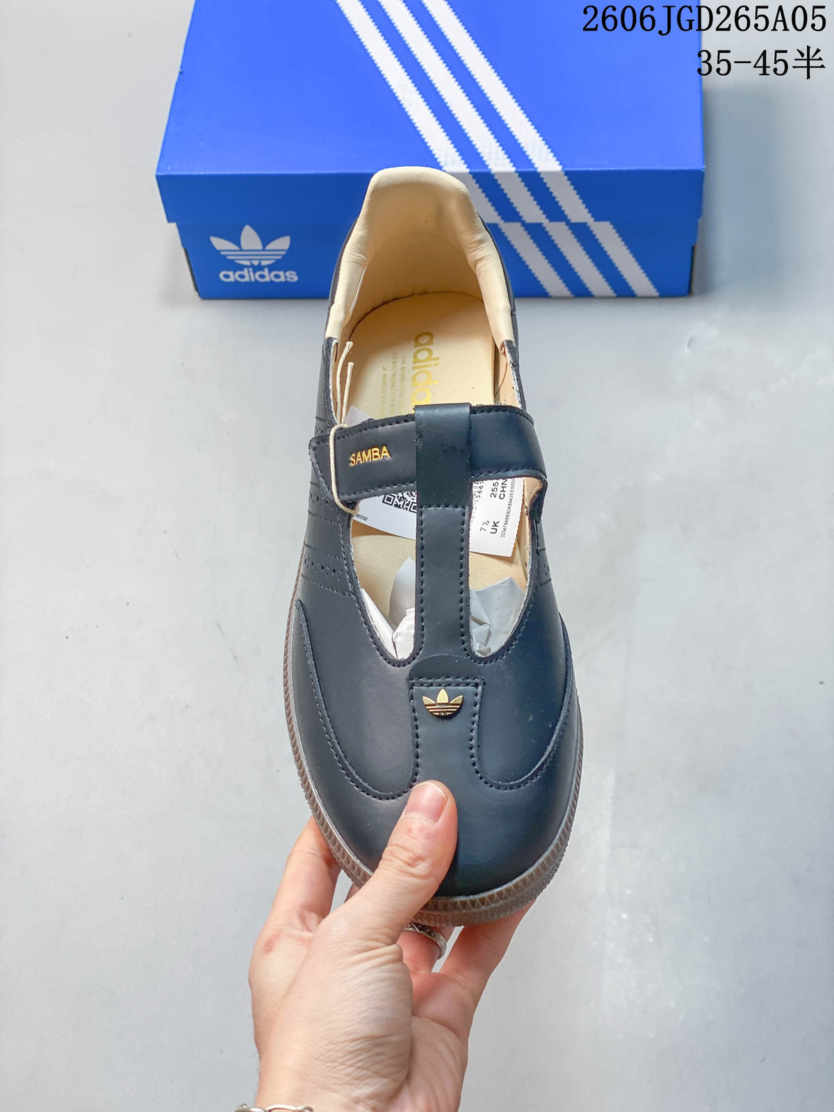 Top view of an adidas Samba Jane sneaker showing its T-strap closure