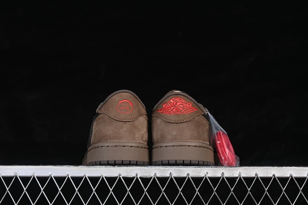Rear view showing red embroidered heel details