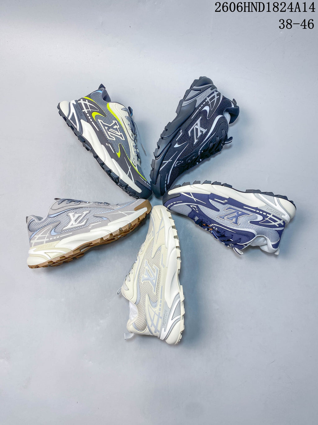 Louis Vuitton Tatic Runner sneakers arranged to show several colorways