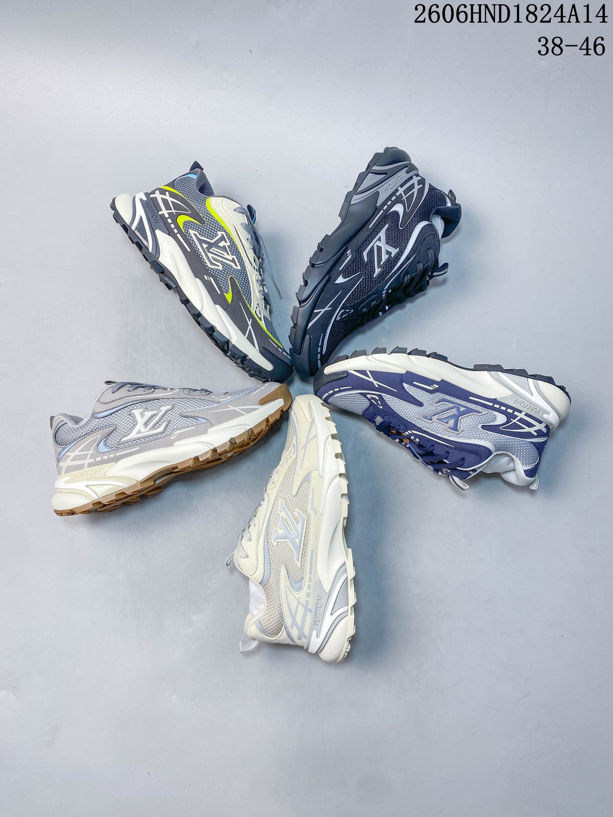 Louis Vuitton Tatic Runner sneakers arranged to show several colorways