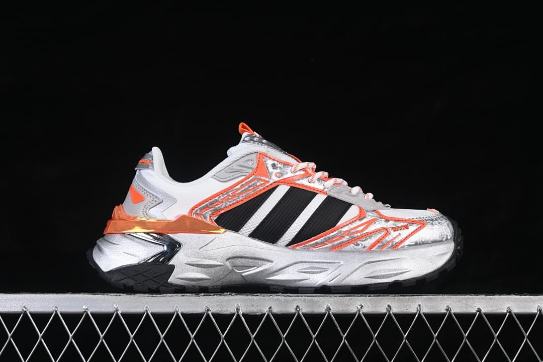 Side profile of the sneaker with its chunky sole and layered details