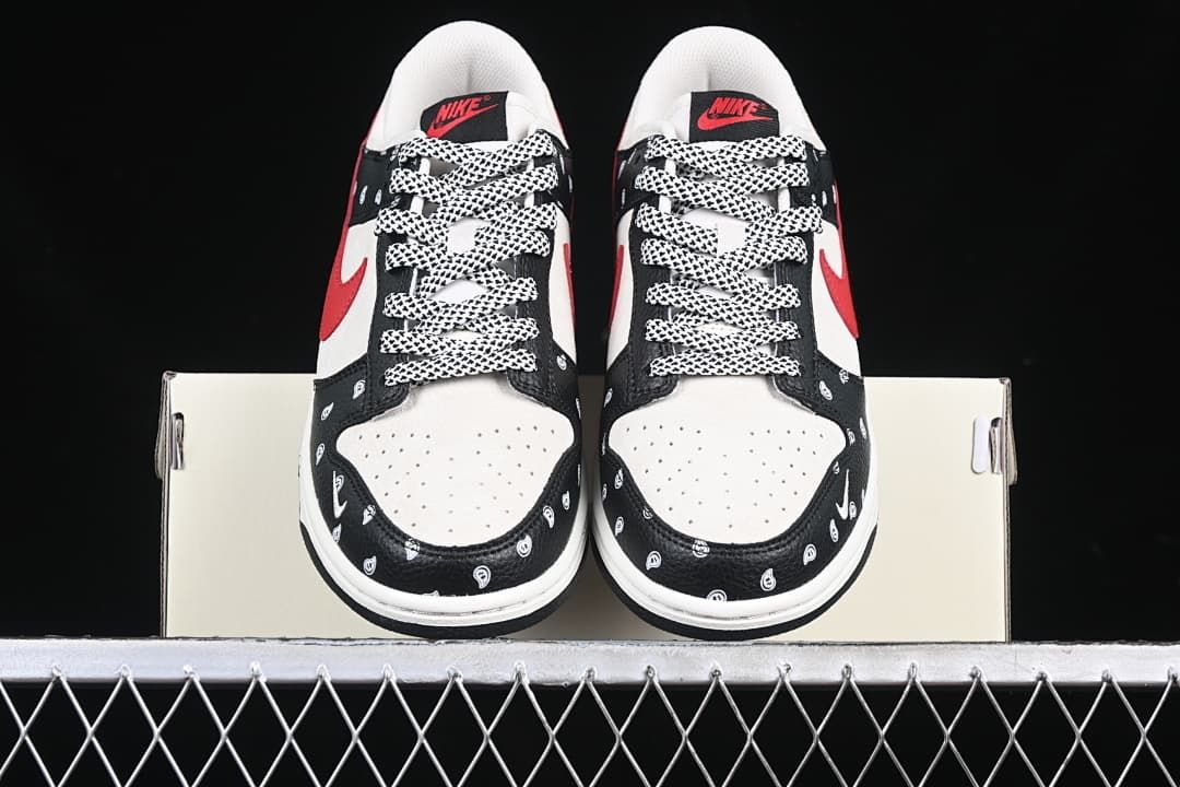 Front view of both sneakers showing perforated toe boxes and patterned laces.
