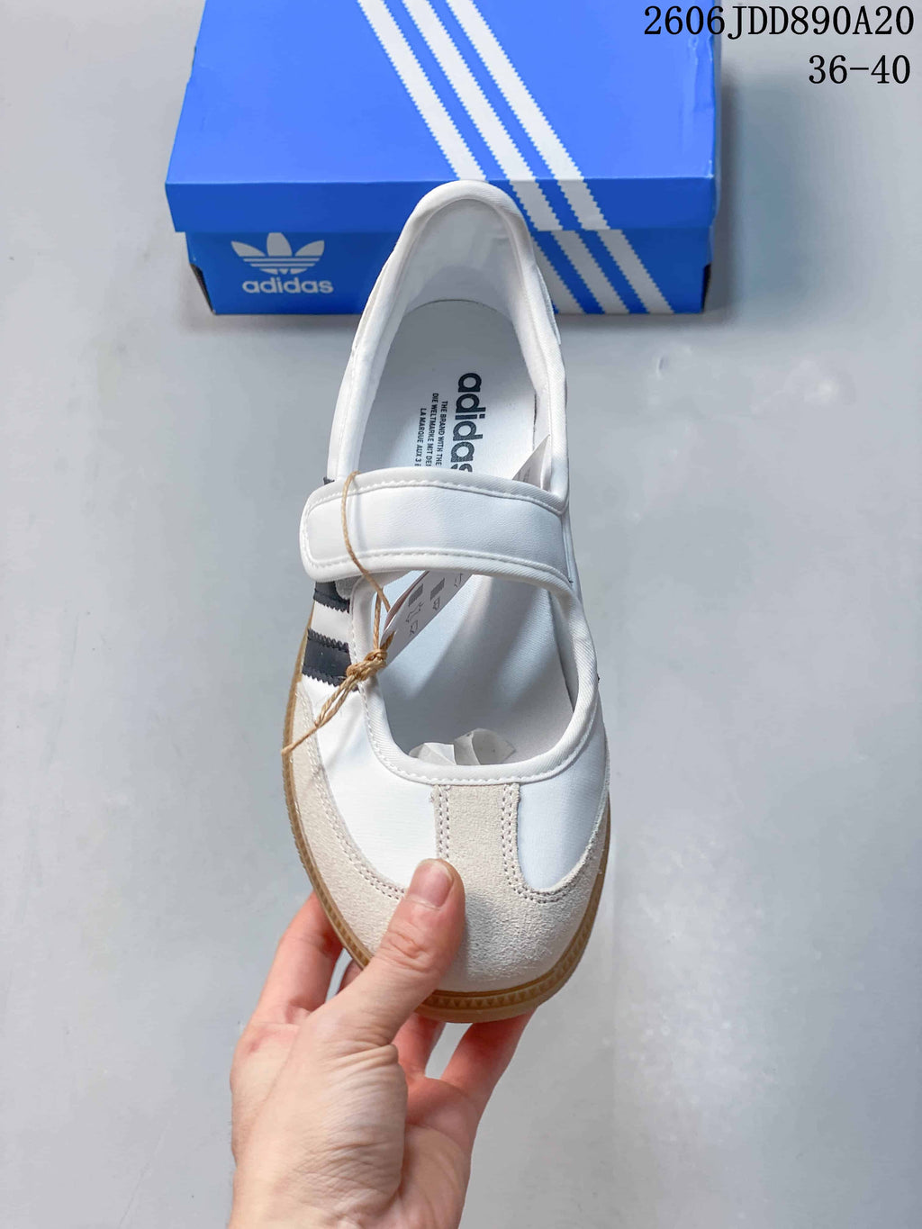 Top view of the Samba Jane highlighting its strap closure and light toe overlay.