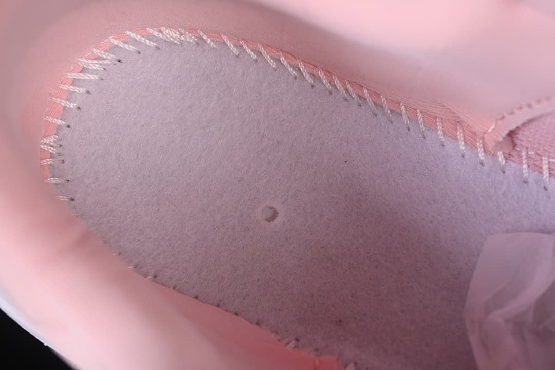 Close-up view inside the pink sneaker