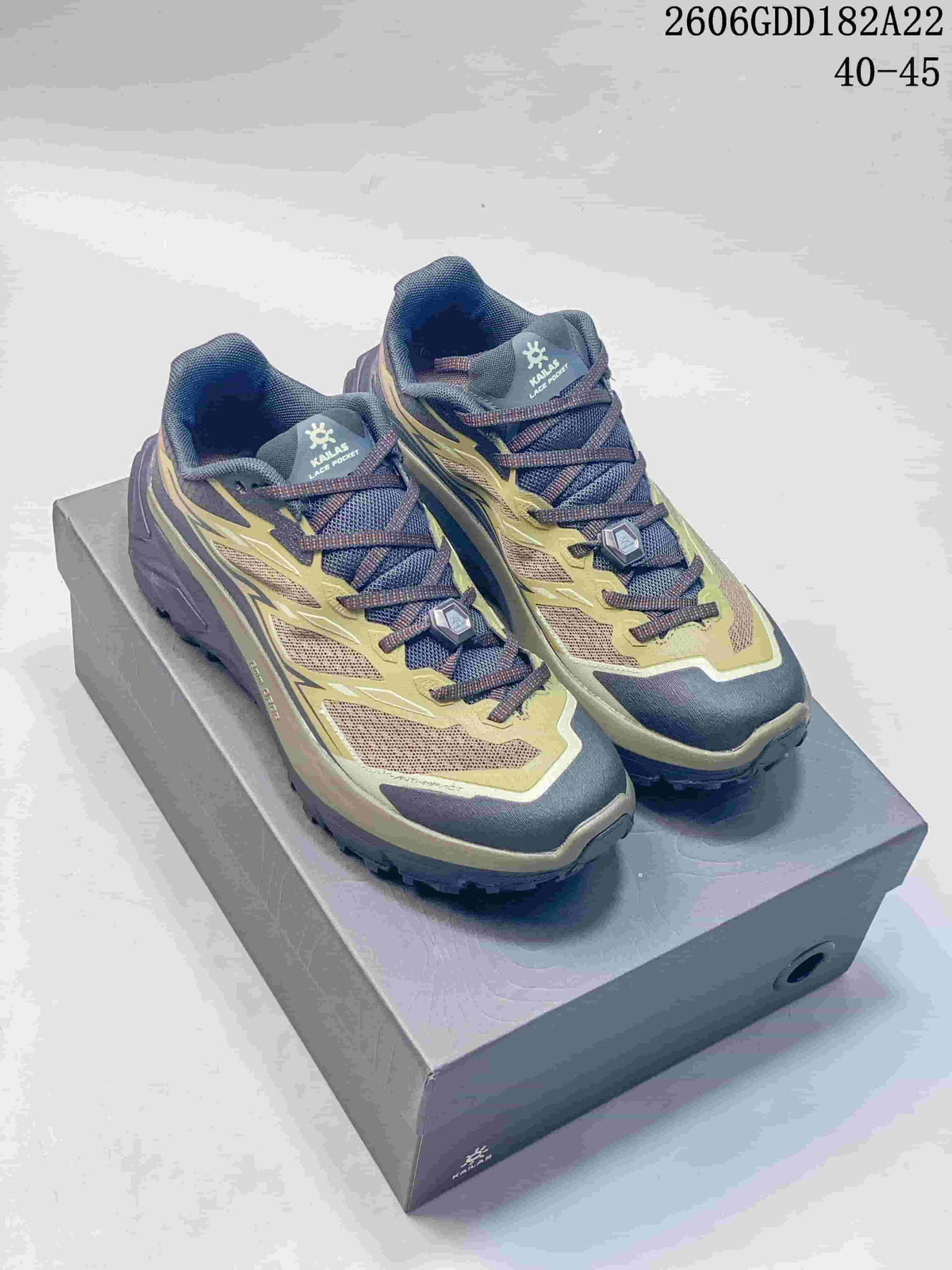 KAILAS C4 low-top trail shoes in yellow-green and dark gray, shown from the front