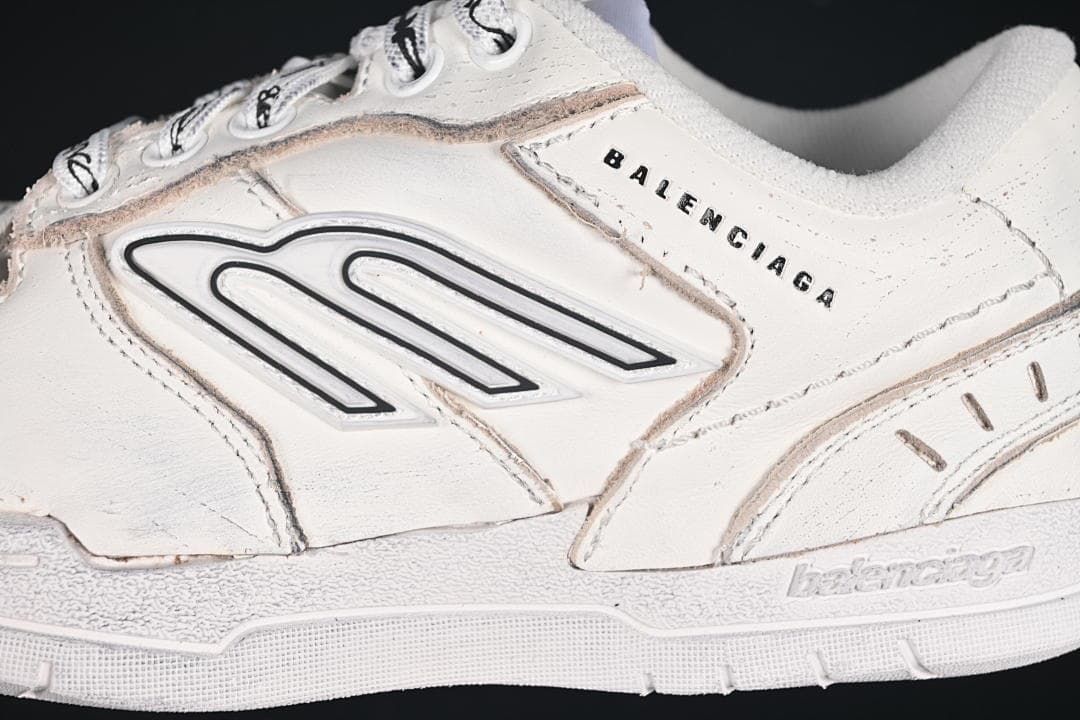 Close-up of the side motif, layered panels and Balenciaga branding