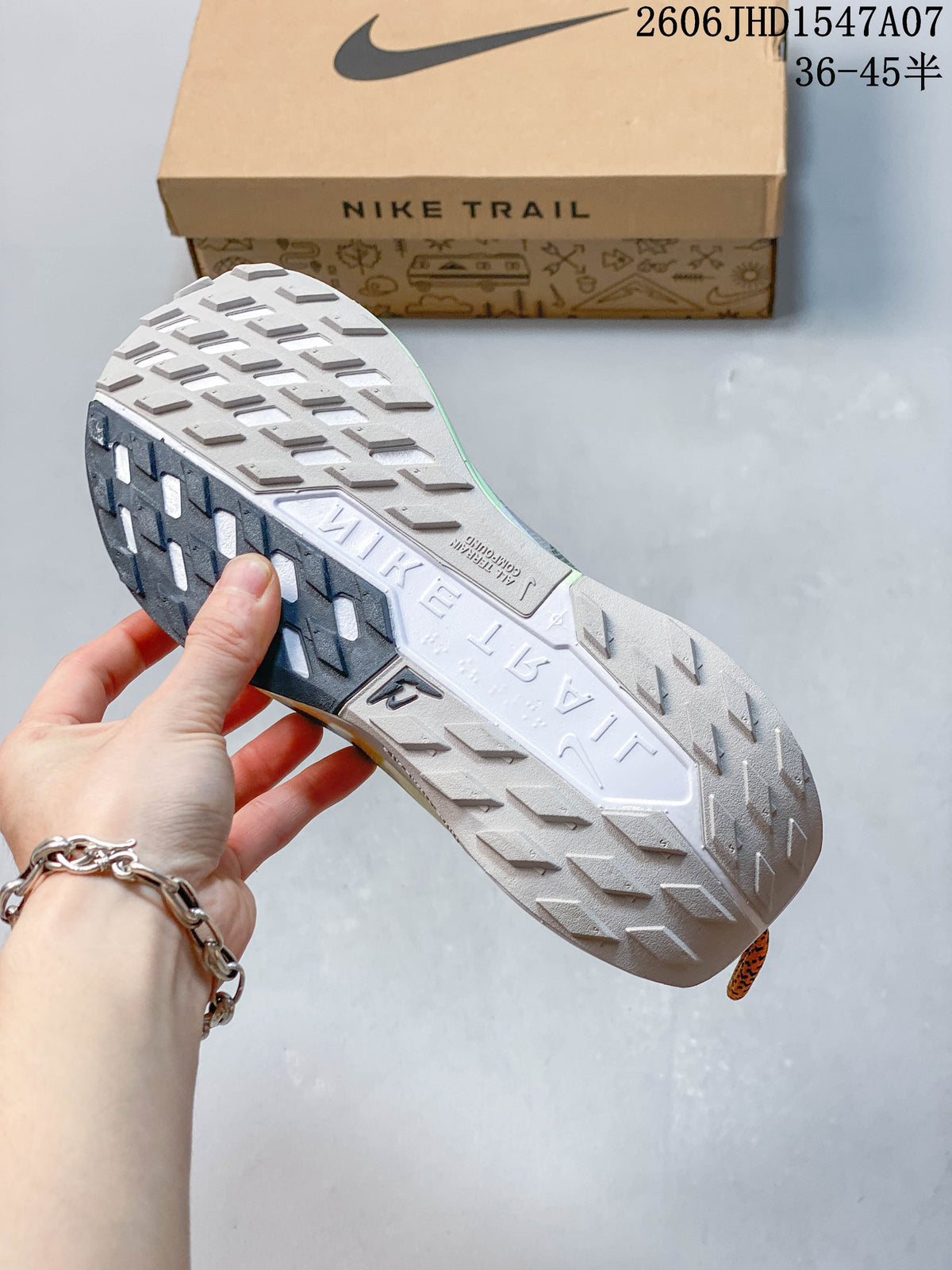 Close-up of the trail shoes’ patterned outsole.