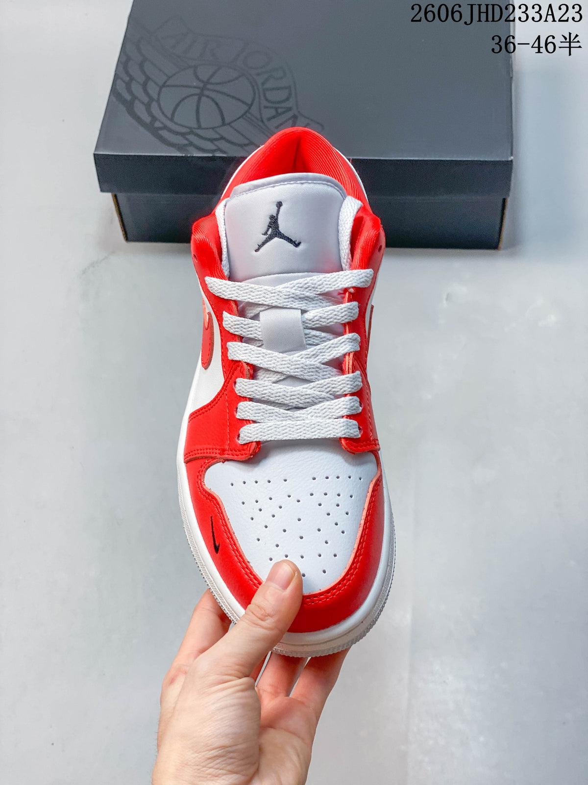 Front view showing the perforated toe and white laces