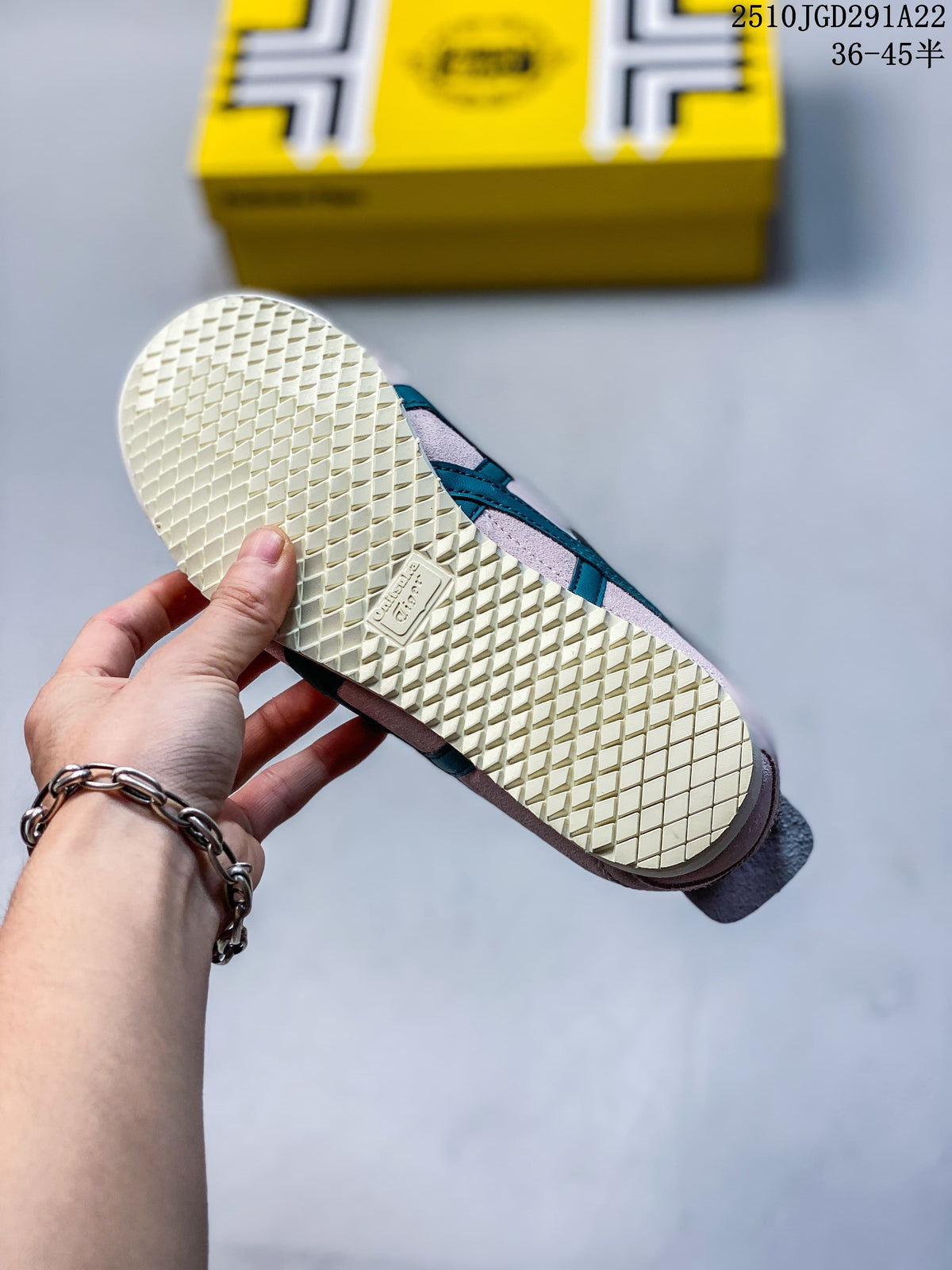 Close-up of the sneaker's light-colored outsole with a textured tread pattern