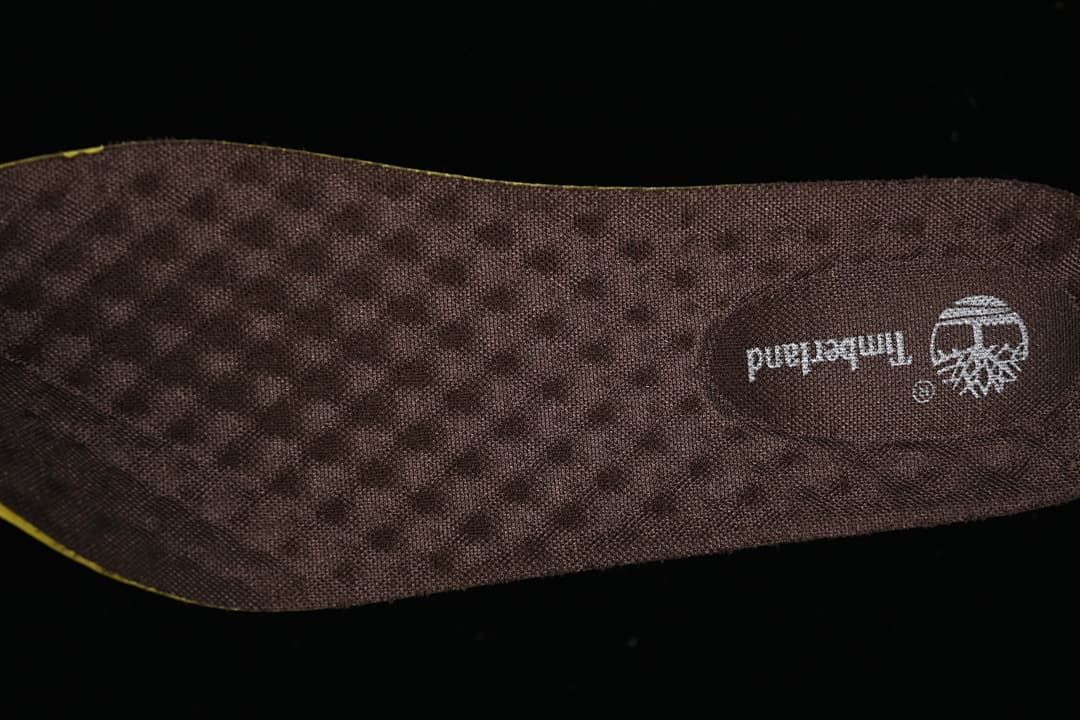 Close-up of a brown insole with Timberland branding