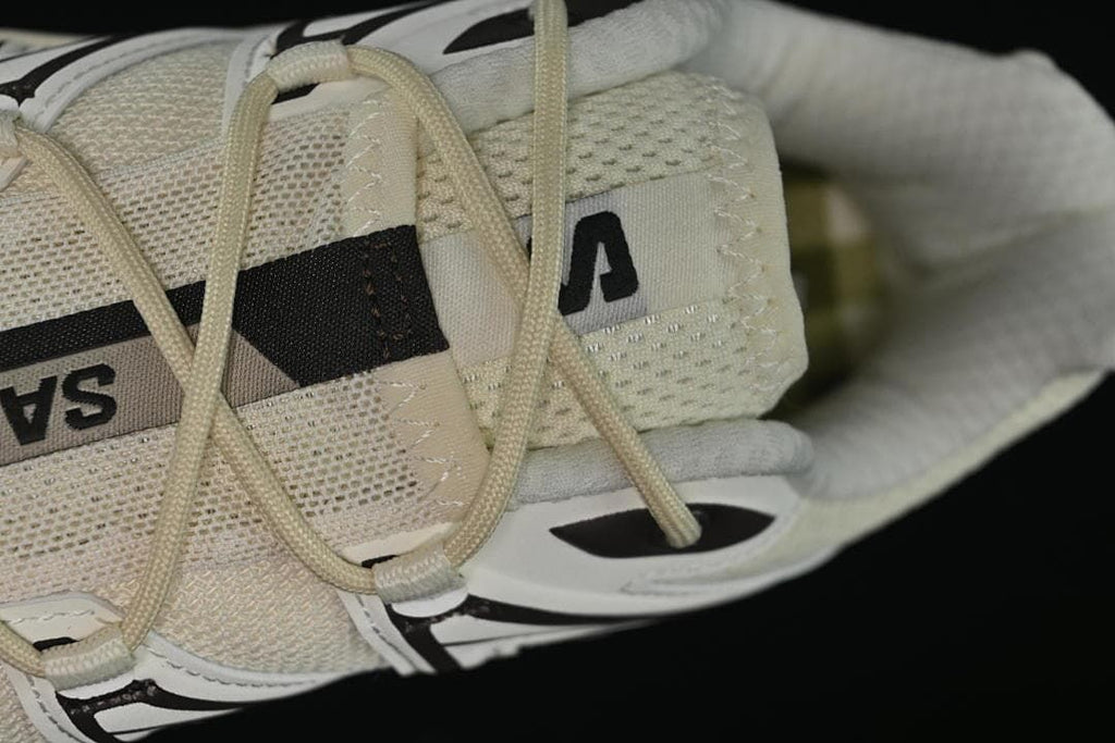 Close-up of the tongue and lace-up construction.