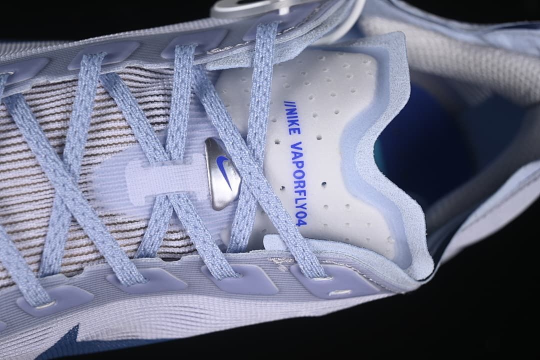 Close-up of the laces and tongue marked Nike Vaporfly 04
