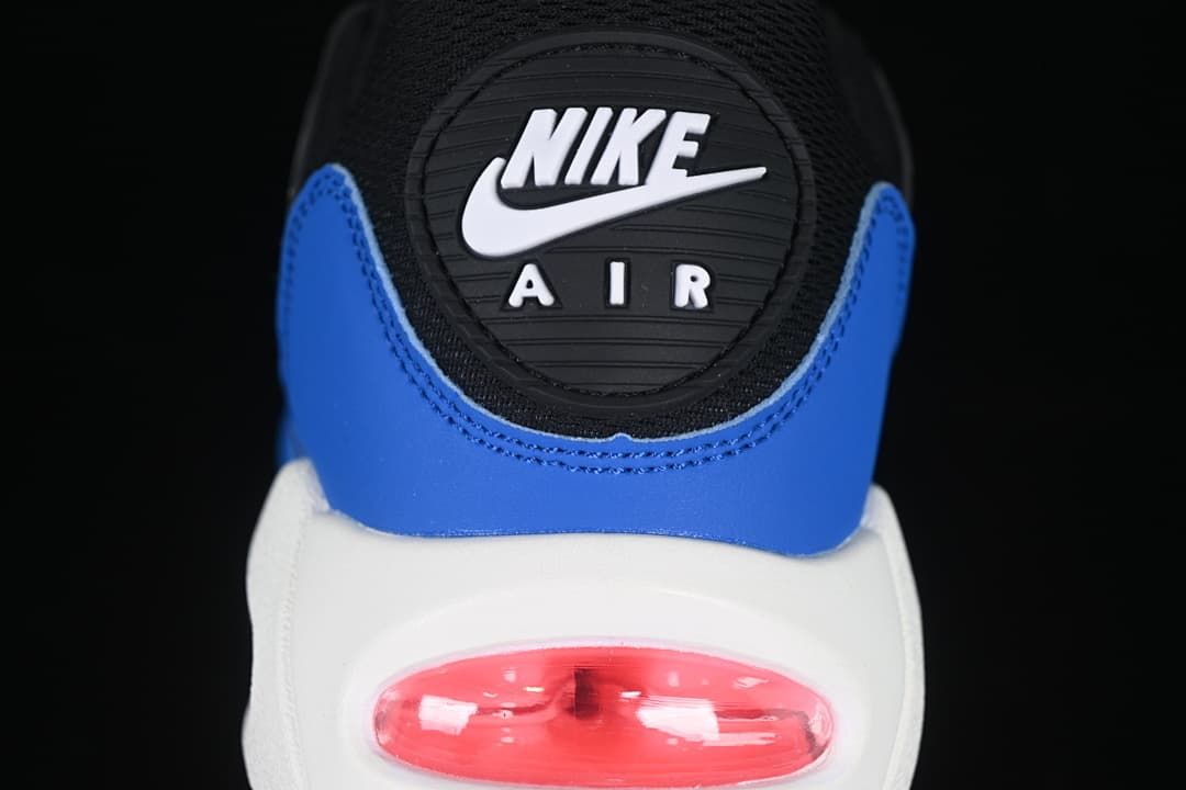 Rear close-up showing the blue heel panel and visible Air unit